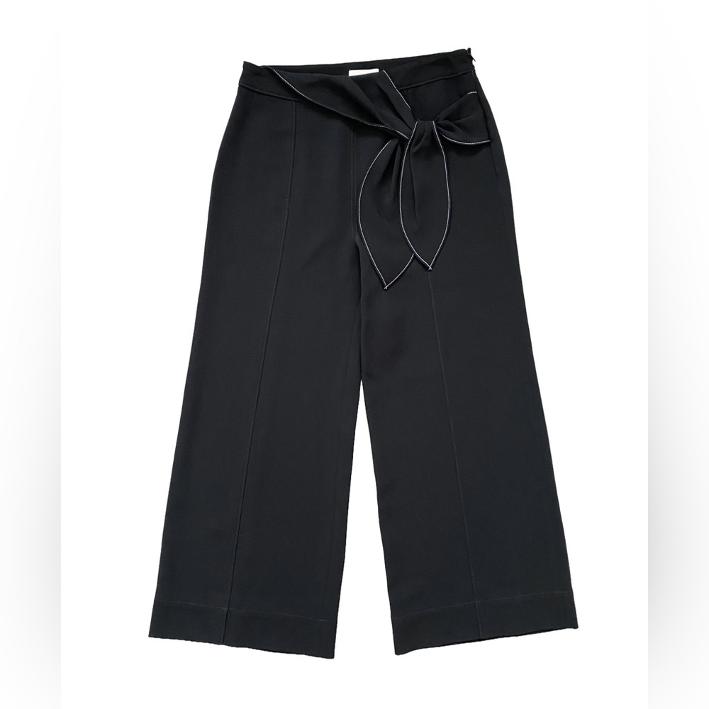 Cinq à Sept Jenna Tie Waist Wide Leg Cropped Pants Black Size 6 High Waisted